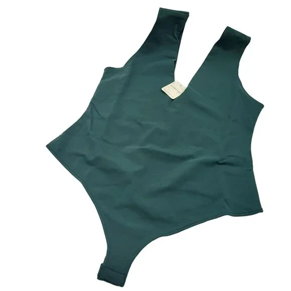 Free People Keep It Sleek Bodysuit Thong Sleeveless Women's L Forest Road Green - Picture 2 of 16